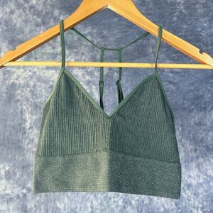 Anthropologie Womens M/L Green Ribbed Knit Strappy Sparkly Bralette